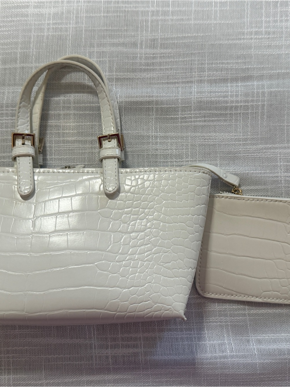 Zara White Croc Embossed Mini Satchel Top Handle Bag Chain Strap Coin Purse - Picture 9 of 11